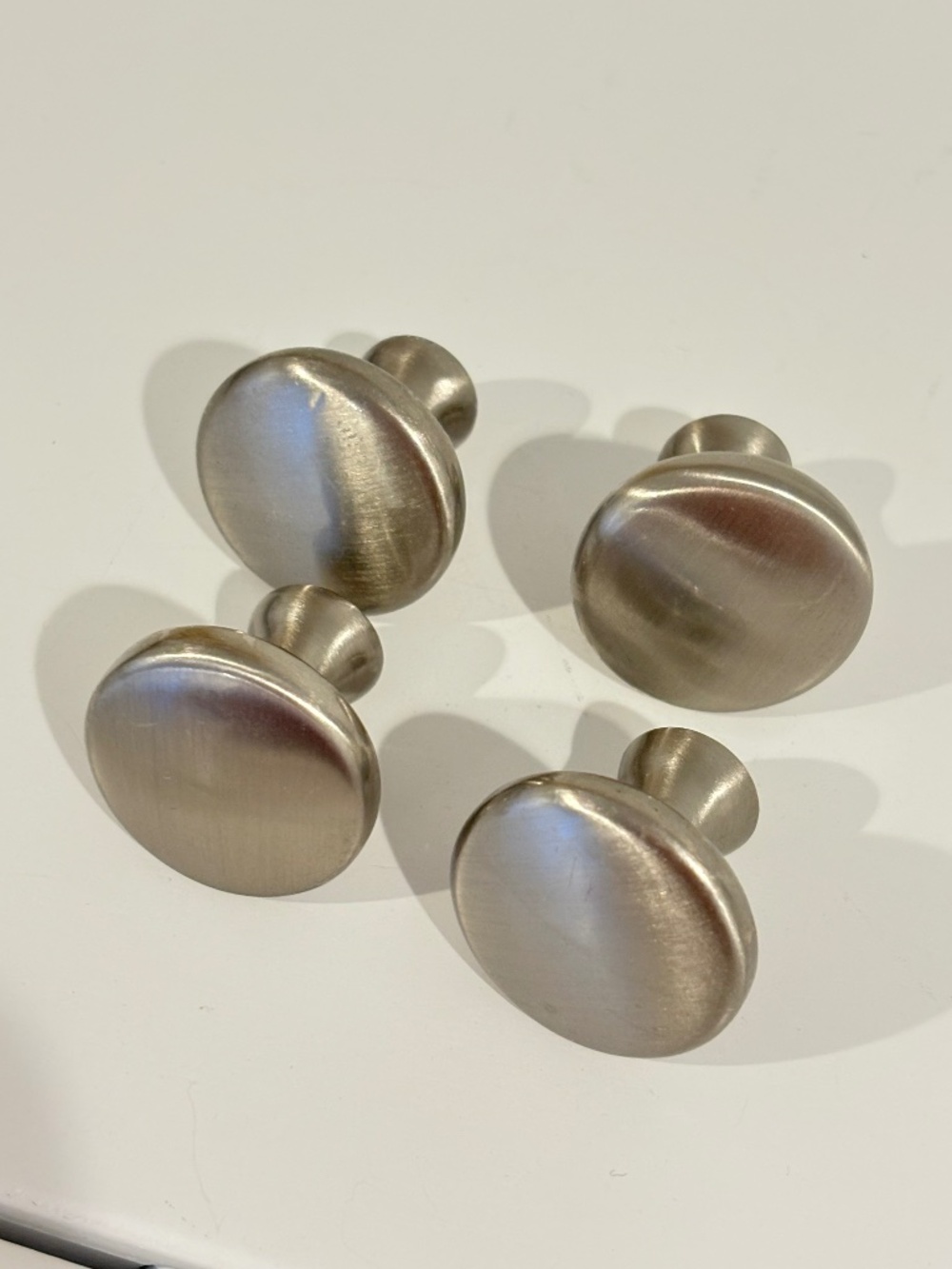 SET OF FOUR brushed nickel cabinet knobs drawer handles comes with screws 1 1/8"